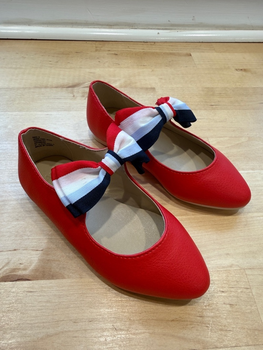 Janie and Jack Girls Red Bow Strap Ballet Flats Size 8